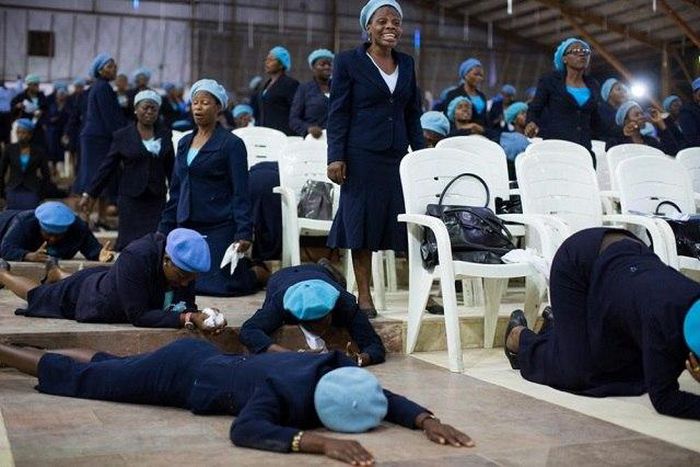 Women praying in a church
