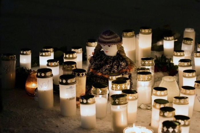 A makeshift candlelight memorial was set up outside the Vuoksenvahti restaurant in the small Finnish town of Imatra, where three women were killed on December 4, 2016