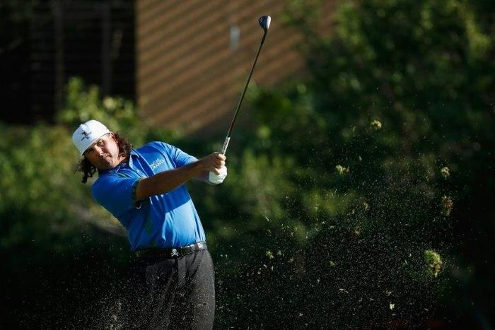 Pat Perez of the United States plays his shot from the 17th fairway on November 13, 2016 in Playa del Carmen, Mexico