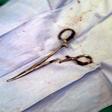 A pair of scissors which was removed from a patient's abdomen after being left behind during a surgery 18 years ago, at a clinic in the northern Vietnamese city of Thai Nguyen