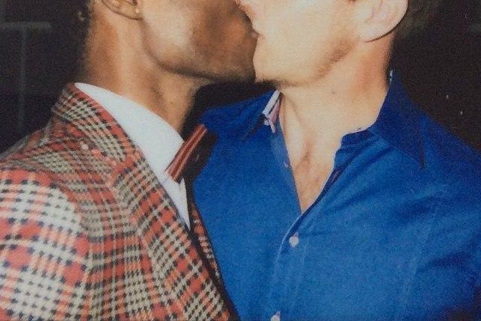Bisi Alimi and Anthony sharing a kiss