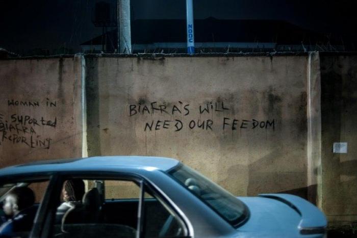 Pro-Biafran graffiti messages seen on May 3, 2016 in Port Hardcourt