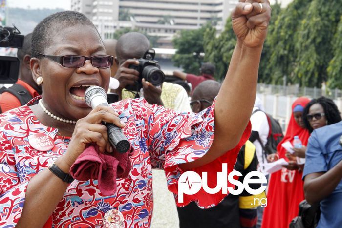 Oby leads the Bring Back Our Girls group to Aso Rock on August 22, 2016