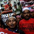 Ethnic Rohingya Muslim refugees shout slogans during a protest against the persecution of Rohingya Muslims in Myanmar, outside the Myanmar embassy in Kuala Lumpur on November 25, 2016