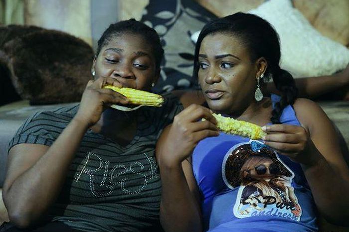 Mercy Johnson and Queen Nwokoye on set of "Professor Johnbull"
