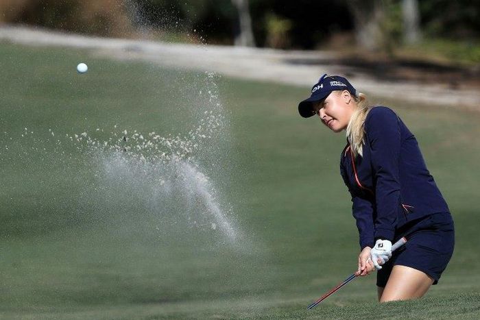 Charley Hull of England plays her shot out of the bunker on the sixth hole during the final round of the CME Group Tour Championship November 20, 2016 in Naples, Florida