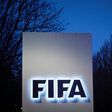 This picture taken on February 15, 2016 shows the logo of the International Federation of Association Football (FIFA) at the FIFA headquarters in Zurich