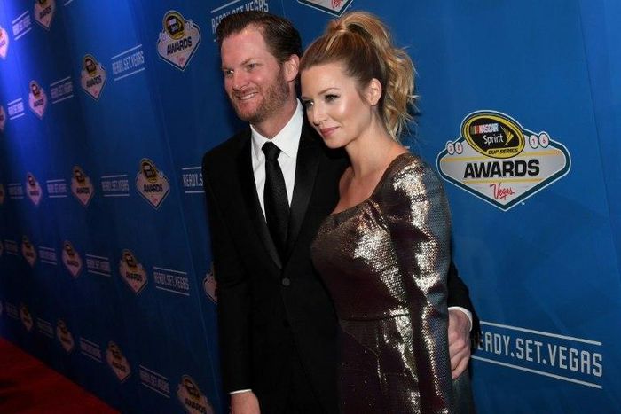 NASCAR driver Dale Earnhardt Jr. (L) and Amy Reimann, who announced their marriage January 1, 2017, are seen attending the 2016 NASCAR Sprint Cup Series Awards in Las Vegas December 2, 2016