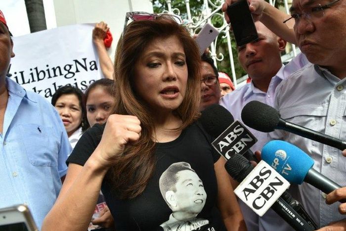 Imee Marcos, daughter of the late Philippines dictator Ferdinand Marcos and governor of the family's northern stronghold of Ilocos Norte, at a vigil in front of the Supreme Court in Manila on October 17, 2016