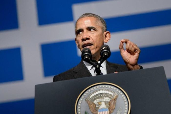 US President Barack Obama delivers a speech in Athens on November 16, 2016