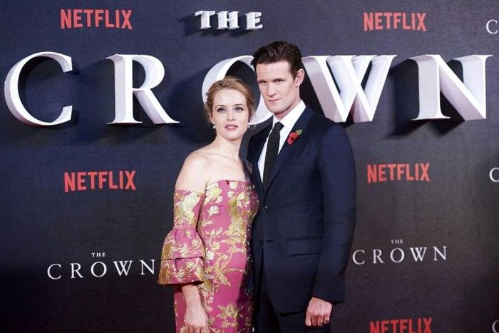 British actors Matt Smith (R) and Claire Foy pose as they arrive on the red carpet to attend the world premiere of the the TV show 'The Crown', in London, on November 1, 2016