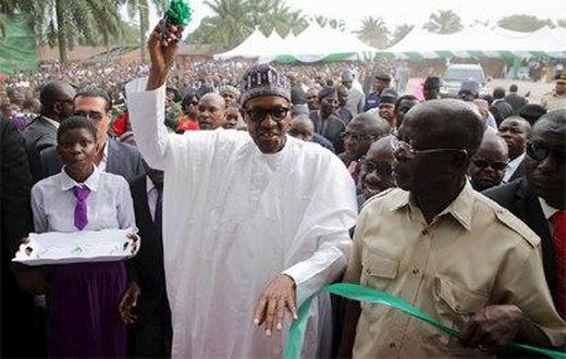President Buhari with Governor of Edo State Adams Oshiomole as he Commissions Samuel Ogbemudia College as part of his visit to Edo State for the Commissioning of Infrastructural Projects in Benin City.