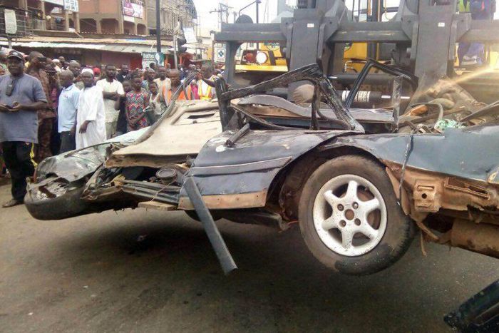 The deceased was in the crushed vehicle when the fuel tanker fell.