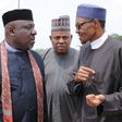 Governors Okorocha and Shettima are seen here with President Buhari in 2016