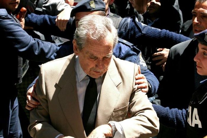 General Gregorio "El Goyo" Alvarez -- who was Uruguay's last dictator from 1981-1985 -- arrives at a Montevideo courthouse to testify during a 2007 trial into the transfer of political prisoners from Argentina
