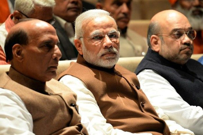 The statue of Chhatrapati Shivaji is a pet project of Hindu nationalist Indian Prime Minister Narendra Modi (C)