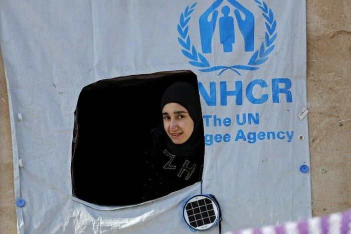 A displaced Iraqi woman pictured at Hasansham refugee camp, near Mosul, on December 3, 2016