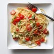 Spaghetti, tomatoes and basil