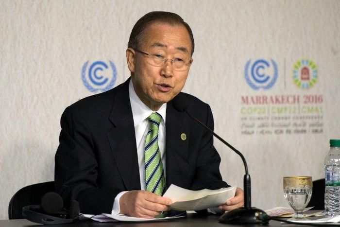 Ban Ki-moon, the UN Secretary-General, speaks at the UN World Climate Change Conference 2016 in Marrakesh on November 14, 2016