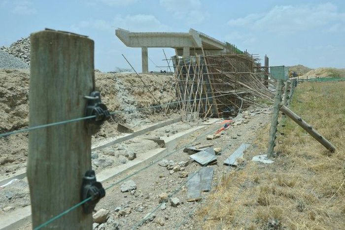 The foundation of the Standard Gauge Railway under contruction within the Nairobi National Park's boundary