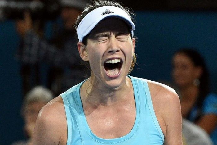 Spain's Garbine Muguruza celebrates victory against Daria Kasatkina of Russia at the Brisbane International on January 3, 2017