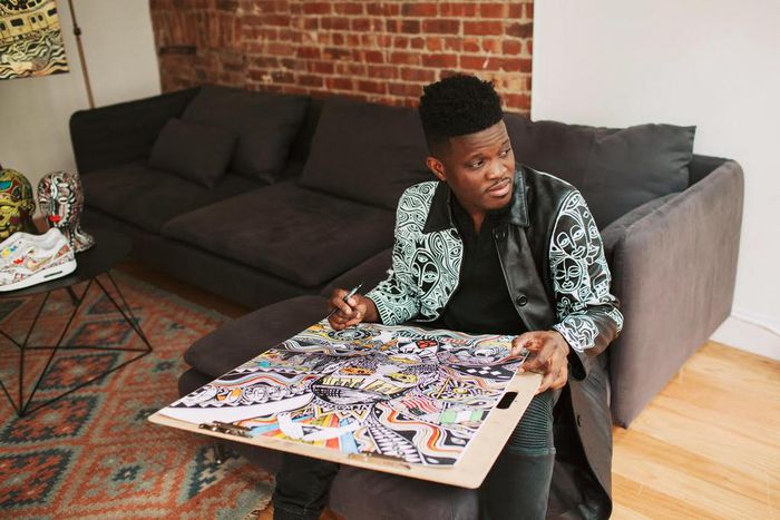 Laolu Senbanjo in New York working on a piece