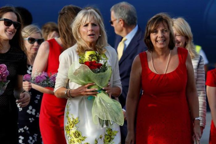 Jill Biden (C), wife of U.S. Vice President Joe Biden, walks next to Josefina Vidal (R), director of U.S. affairs at the Cuban foreign ministry, upon her arrival at Jose Marti airport in Havana, Cuba, October 6, 2016.