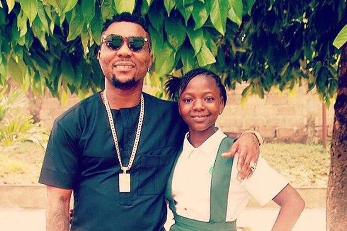 Oritsefemi celebrates with his daughter, Patience as she turns a year older