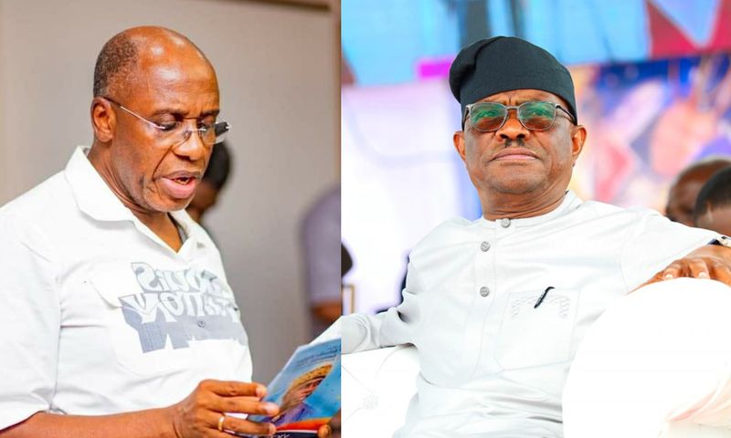 L-R: Former Rivers State governor, Rotimi Amaechi and FCT Minister Nyesom Wike. [Facebook]