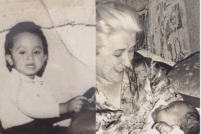 Freeze as a young boy and being held by his mum as a baby