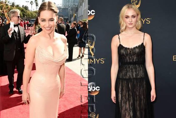 Emilia Clarke and Sophie Turner at the 2016 Emmys