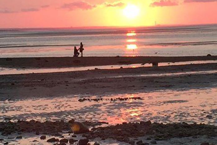 Man proposes to his girlfriend on the shore in Chapin Beach, Massachusetts