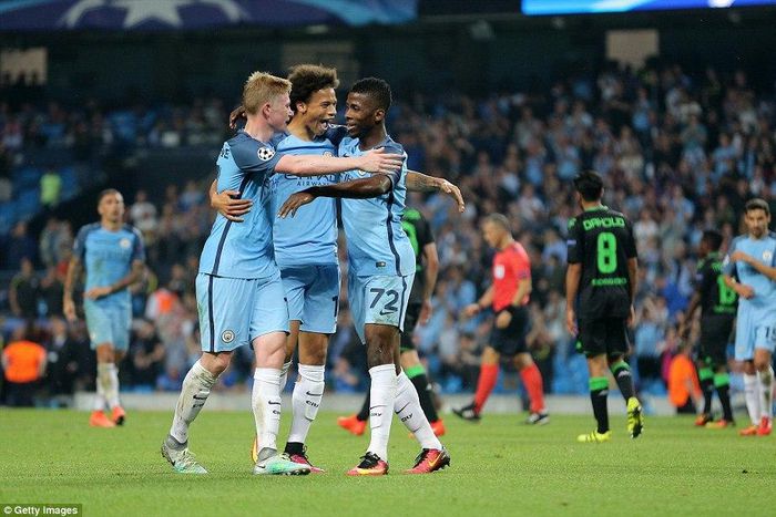 Kevin De Bruyne, Leroy Sane and Kelechi Iheanacho