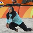 Doaa Elghobashy (EGY) of Egypt competes.  2016 Rio Olympics - Beach Volleyball - Women's Preliminary - Beach Volleyball Arena - Rio de Janeiro, Brazil - 07/08/2016.   REUTERS/Ruben Sprich