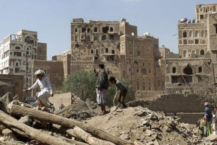 Aftermath of an airstrike in the Yemeni capital Sanaa