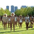 Models lined at the Yeezy Season 4 presentation