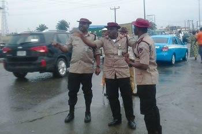 Mr. Imoh Etuk (middle) and two other FRSC officials