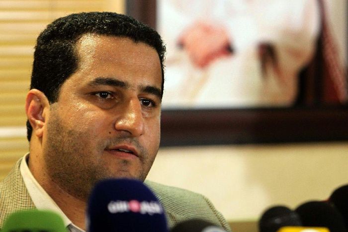 Iranian nuclear scientist Shahram Amiri addresses journalists upon his arrival at Imam Khomeini Airport in Tehran on July 15, 2010.