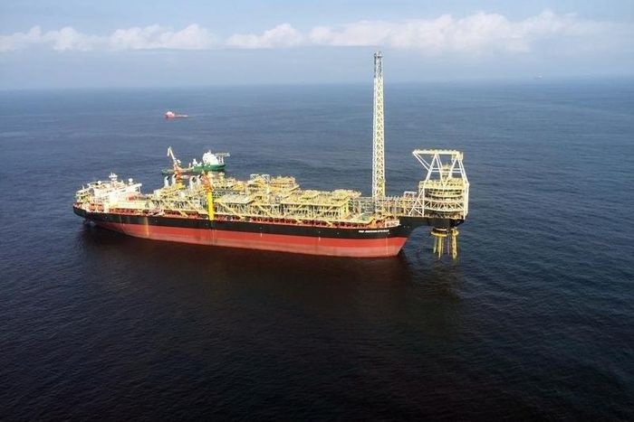 The oil ship Prof John Evans Atta Mills is seen moored off the coast of the port of Takoradi, Ghana, July 14, 2016. Picture taken July 14, 2016.