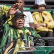South African ruling African National Congress (ANC) president Jacob Zuma gestures as he gives his speech during the ANC closing rally campaign for the municipal elections at Ellis Par Stadium on July 31, 2016 in Johannesburg, South Africa 