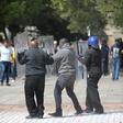 Students throw stones during clashes with security at Johannesburg's University of the Witwatersrand as countrywide protests demanding free tertiary education entered a third week, South Africa, September 20, 2016.