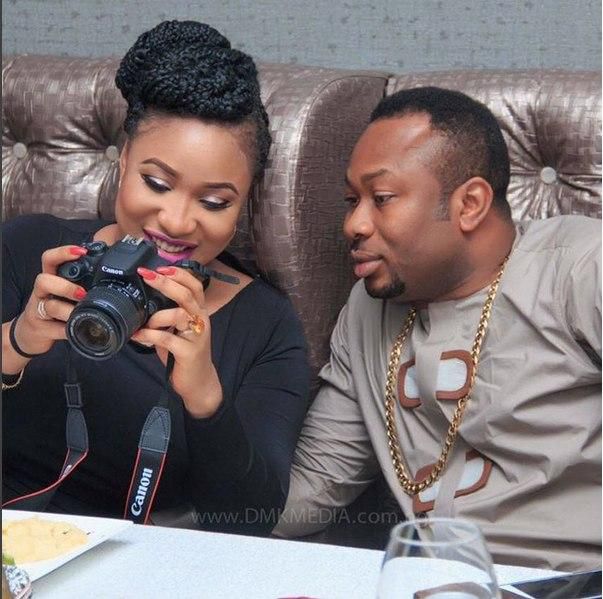Tonto Dikeh and Churchill Olakunle Oladunni at her surprise birthday party