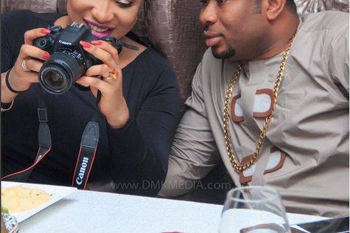 Tonto Dikeh and Churchill Olakunle Oladunni at her surprise birthday party