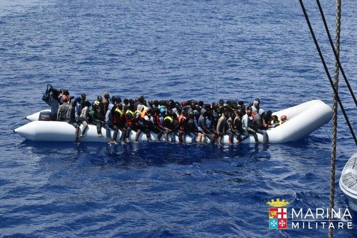 An Italian Navy picture of migrants rescued off the coast of Libya on June 23, 2016 