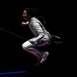 Tunisia's Ines Boubakri celebrates after beating Russia's Aida Shanaeva in the women’s individual foil bronze medal bout at the Rio 2016 Olympic Games 