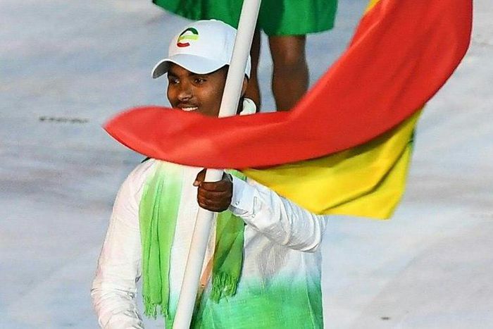 Robel Kiros Habte carried the Ethiopian flag during the Rio Olympic opening ceremony on August 5 