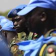 Ghanian U.N. peacekeepers stand at attention upon arriving in Juba February 28, 2014.