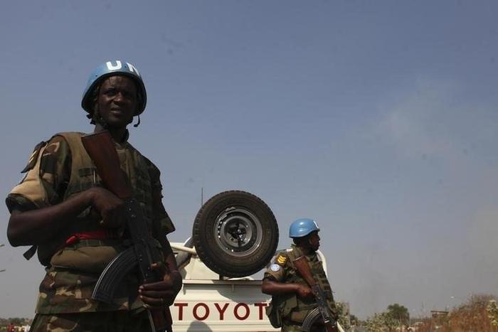 Rwandan UN peacekeepers patrol in a neighbourhood in Juba January 20, 2014.