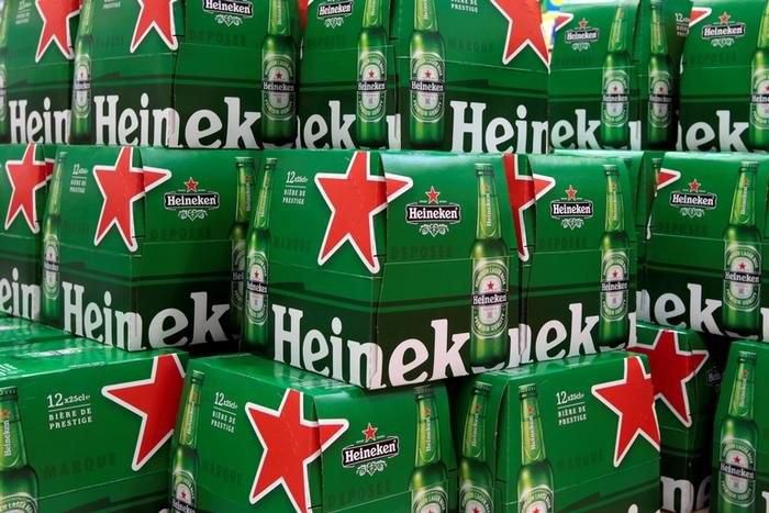Packs of Heineken beer are displayed for sale at a Carrefour hypermarket in Nice, France, April 6, 2016.