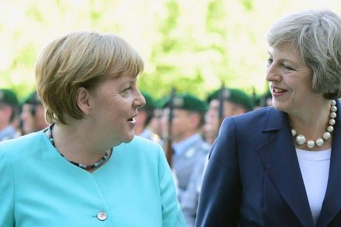 German Chancellor Angela Merkel (L) and British Prime Minister Theresa May meet in Berlin on July 20, 2016 